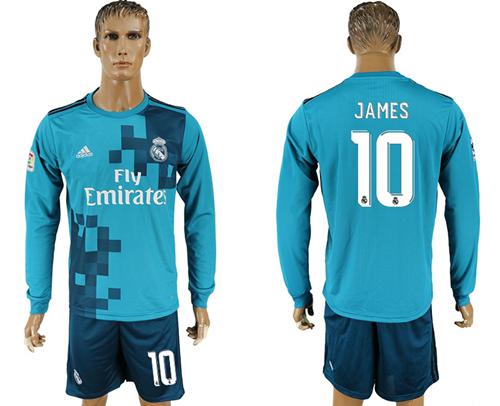 Real Madrid #10 James Sec Away Long Sleeves Soccer Club Jersey - Click Image to Close